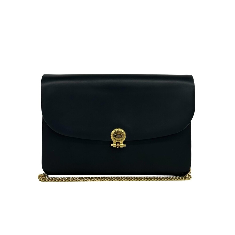 Christian Dior Vintage CD Logo Hardware Leather Genuine Chain Semi Shoulder B...